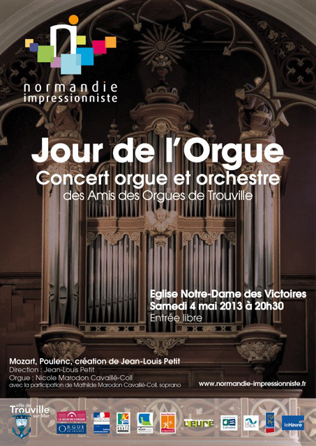 Jour de l'Orgue:
Exultate-Jubilate de Mozart,
Deuxième Stasimon d'Œdipe à Colone, concerto pour orgue de Jean-Louis Petit,
Panis Angelicus d'Édouard Devernay,
Concerto en sol mineur pour orgue, orchestre à cordes et timbales de Poulenc